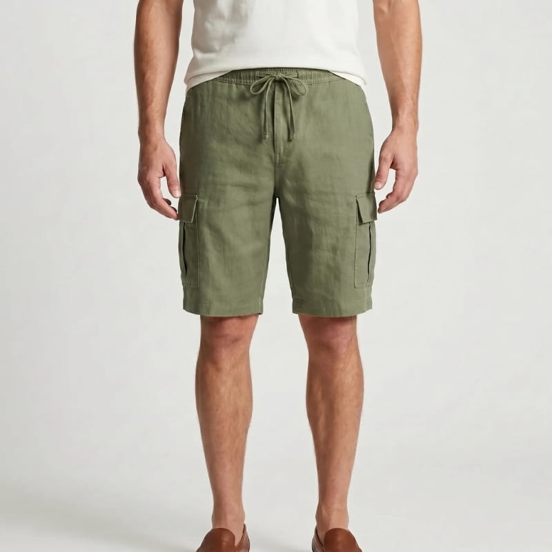 Nico Linen Cargo Shorts – Drawstring Waist Double Flap Pocket Relaxed Summer Casual Bottoms