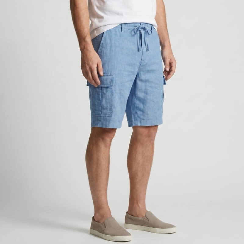 Nico Linen Cargo Shorts – Drawstring Waist Double Flap Pocket Relaxed Summer Casual Bottoms
