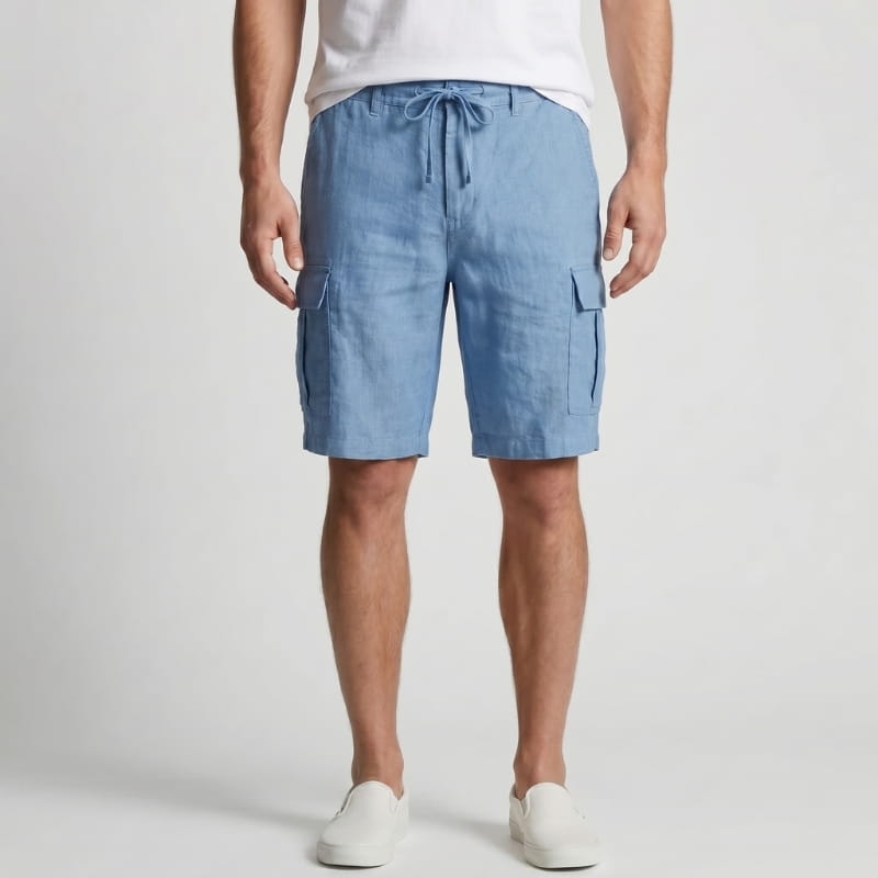 Nico Linen Cargo Shorts – Drawstring Waist Double Flap Pocket Relaxed Summer Casual Bottoms