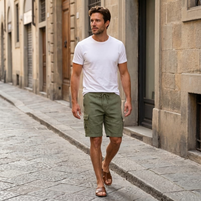 Nico Linen Cargo Shorts – Drawstring Waist Double Flap Pocket Relaxed Summer Casual Bottoms