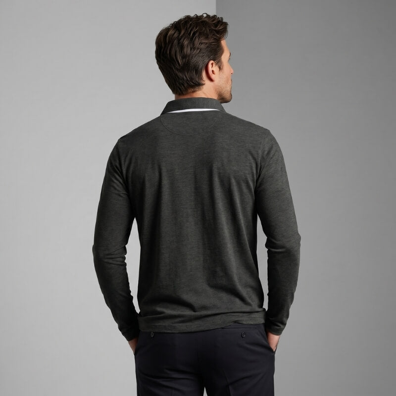 Lorenzo Cotton Blend Long Sleeve Polo Shirt – Classic Fit Chest Pocket Casual Top