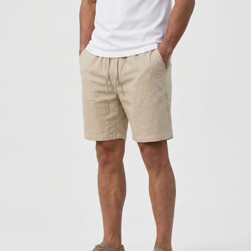 Bryce Linen Drawstring Shorts – Elastic Waist Side Pocket Relaxed Casual Summer Bottoms