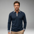 Jason Cotton Blend Long Sleeve Polo Shirt – Plaid Patchwork Buttoned Collar Top