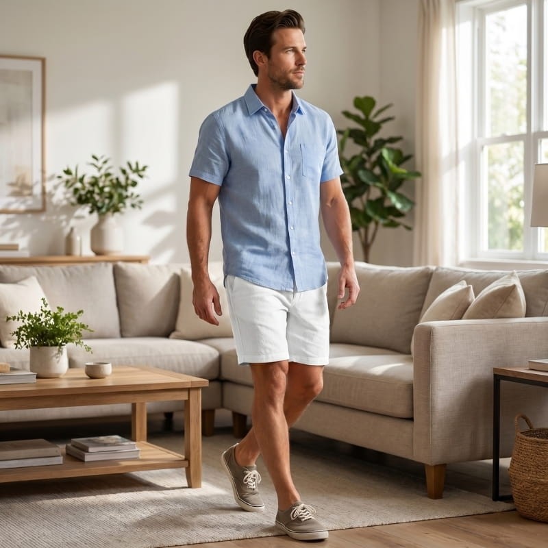 Bryce Linen Drawstring Shorts – Elastic Waist Side Pocket Relaxed Casual Summer Bottoms