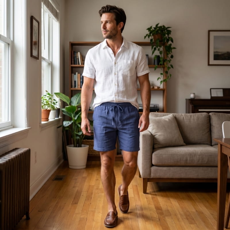 Bryce Linen Drawstring Shorts – Elastic Waist Side Pocket Relaxed Casual Summer Bottoms