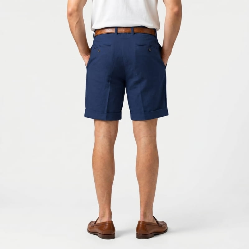 Luca Linen Pleated Shorts – Double Pleat Belt Loop Rolled Cuff Relaxed Smart Casual Bottoms