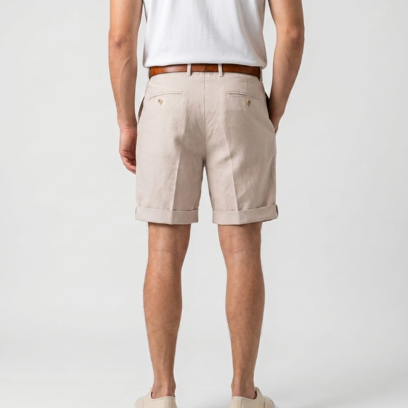 Luca Linen Pleated Shorts – Double Pleat Belt Loop Rolled Cuff Relaxed Smart Casual Bottoms