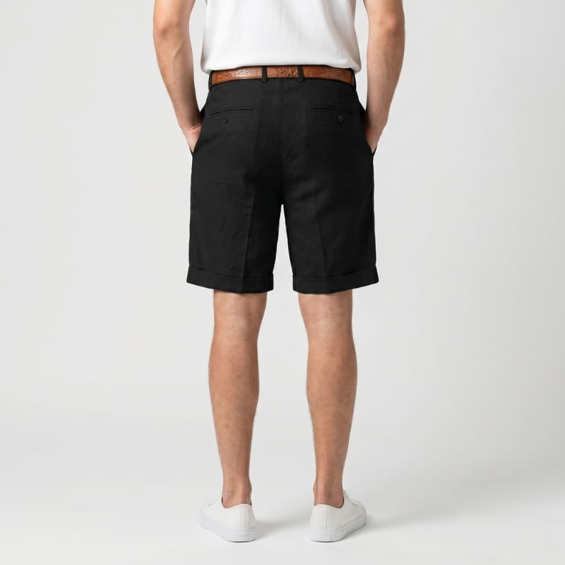 Luca Linen Pleated Shorts – Double Pleat Belt Loop Rolled Cuff Relaxed Smart Casual Bottoms