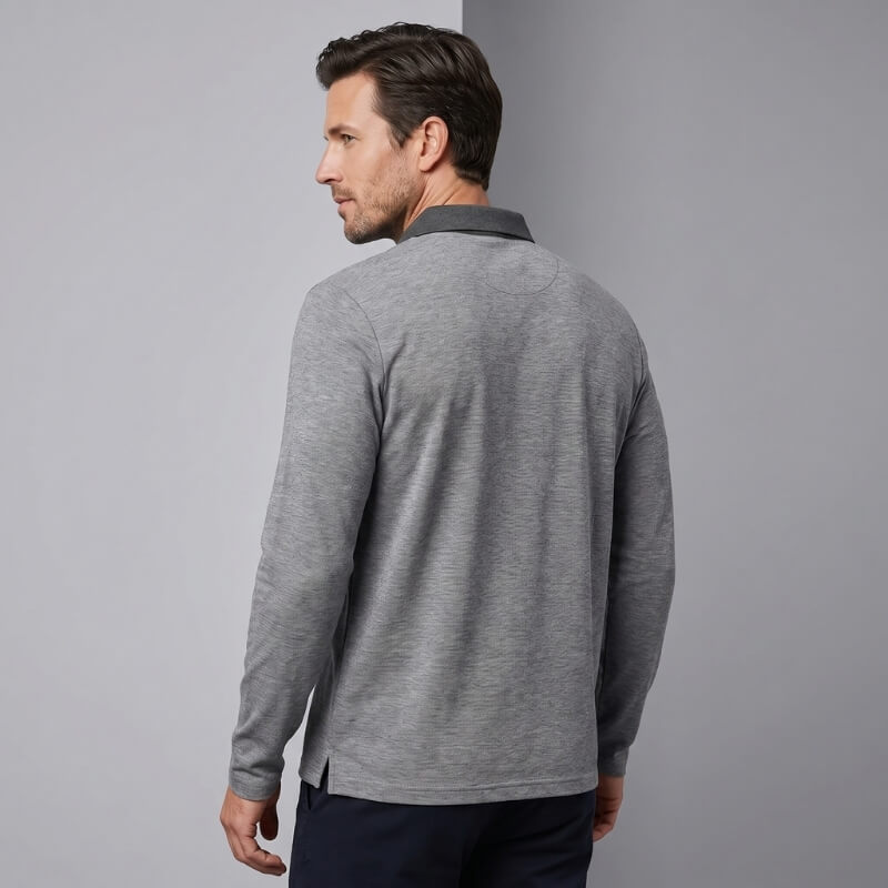 Lorenzo Cotton Blend Long Sleeve Polo Shirt – Classic Fit Chest Pocket Casual Top