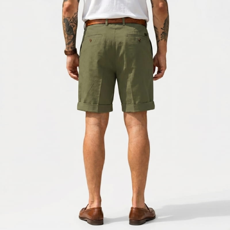 Luca Linen Pleated Shorts – Double Pleat Belt Loop Rolled Cuff Relaxed Smart Casual Bottoms