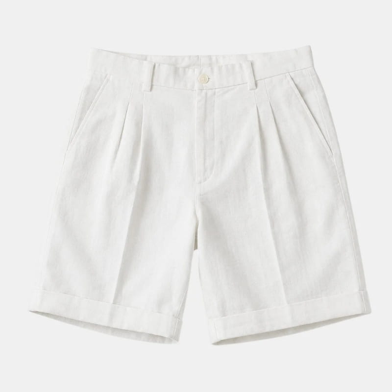Luca Linen Pleated Shorts – Double Pleat Belt Loop Rolled Cuff Relaxed Smart Casual Bottoms