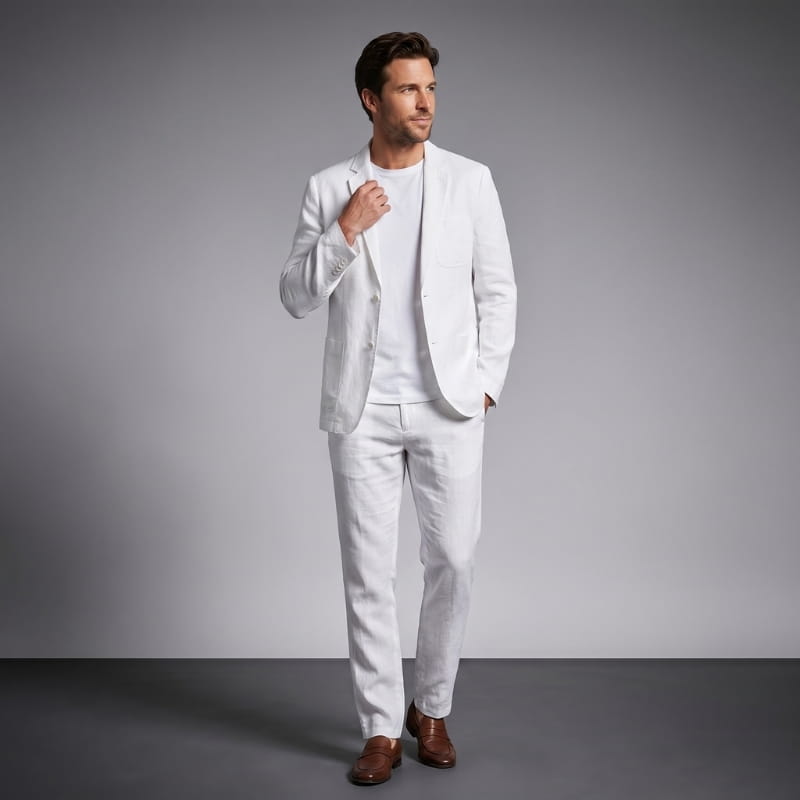 Enzo Linen Suit Set – Notch Lapel Blazer Drawstring Tapered Trouser Smart Casual Outfit