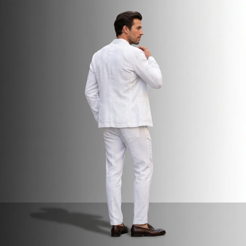 Enzo Linen Suit Set – Notch Lapel Blazer Drawstring Tapered Trouser Smart Casual Outfit