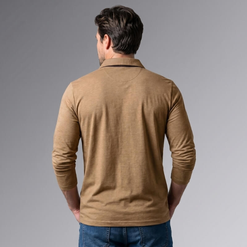 Lorenzo Cotton Blend Long Sleeve Polo Shirt – Classic Fit Chest Pocket Casual Top
