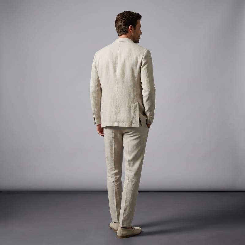 Enzo Linen Suit Set – Notch Lapel Blazer Drawstring Tapered Trouser Smart Casual Outfit