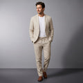 Enzo Linen Suit Set – Notch Lapel Blazer Drawstring Tapered Trouser Smart Casual Outfit
