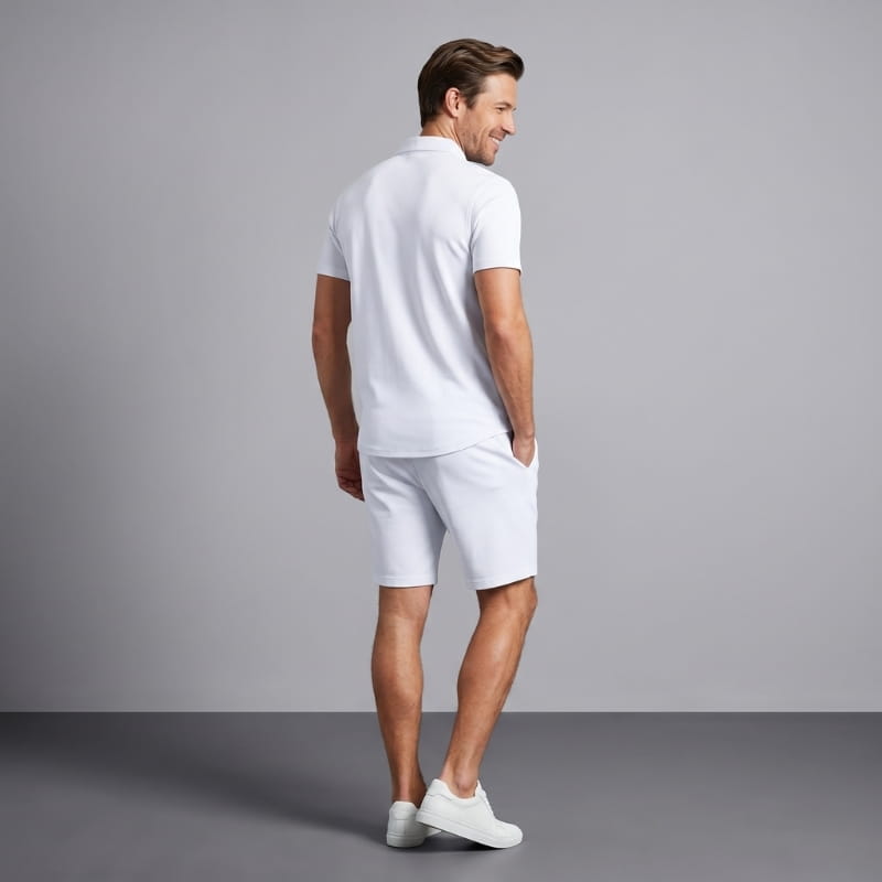 Dante Stretch Polo Shirt & Shorts Set – Zip-Neck Drawstring Matching Athletic Casual Outfit