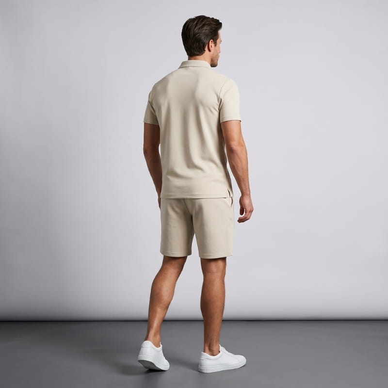 Dante Stretch Polo Shirt & Shorts Set – Zip-Neck Drawstring Matching Athletic Casual Outfit
