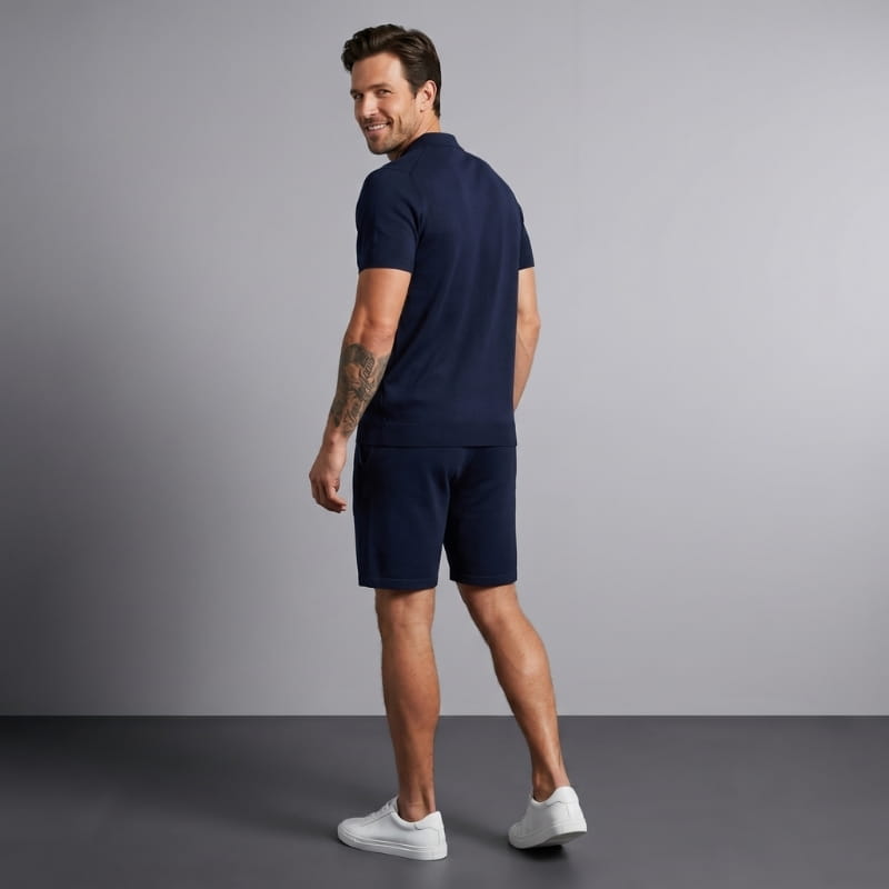 Dante Stretch Polo Shirt & Shorts Set – Zip-Neck Drawstring Matching Athletic Casual Outfit