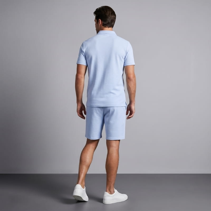 Dante Stretch Polo Shirt & Shorts Set – Zip-Neck Drawstring Matching Athletic Casual Outfit