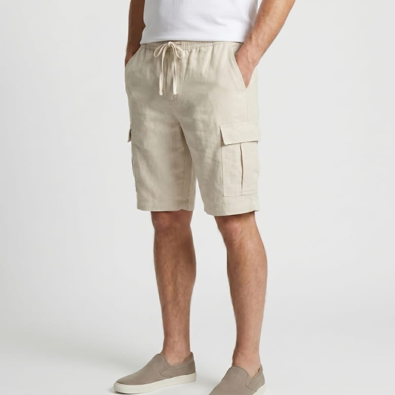 Nico Linen Cargo Shorts – Drawstring Waist Double Flap Pocket Relaxed Summer Casual Bottoms