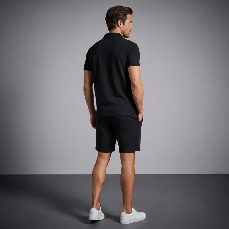 Dante Stretch Polo Shirt & Shorts Set – Zip-Neck Drawstring Matching Athletic Casual Outfit