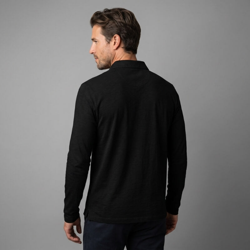 Lorenzo Cotton Blend Long Sleeve Polo Shirt – Classic Fit Chest Pocket Casual Top
