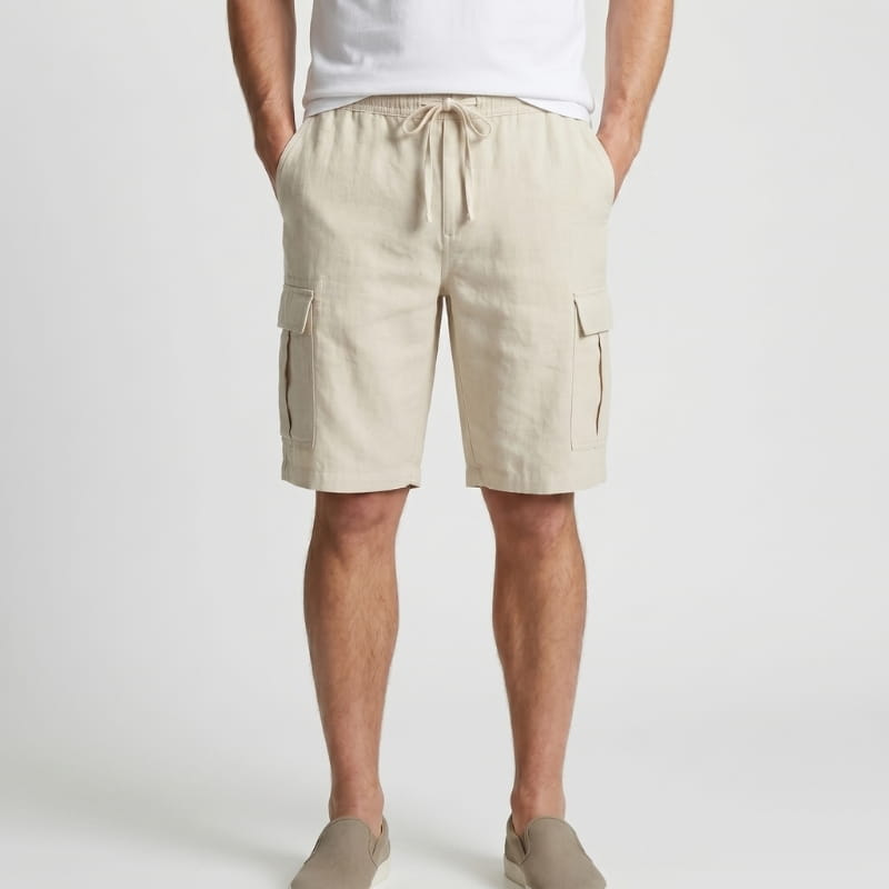 Nico Linen Cargo Shorts – Drawstring Waist Double Flap Pocket Relaxed Summer Casual Bottoms