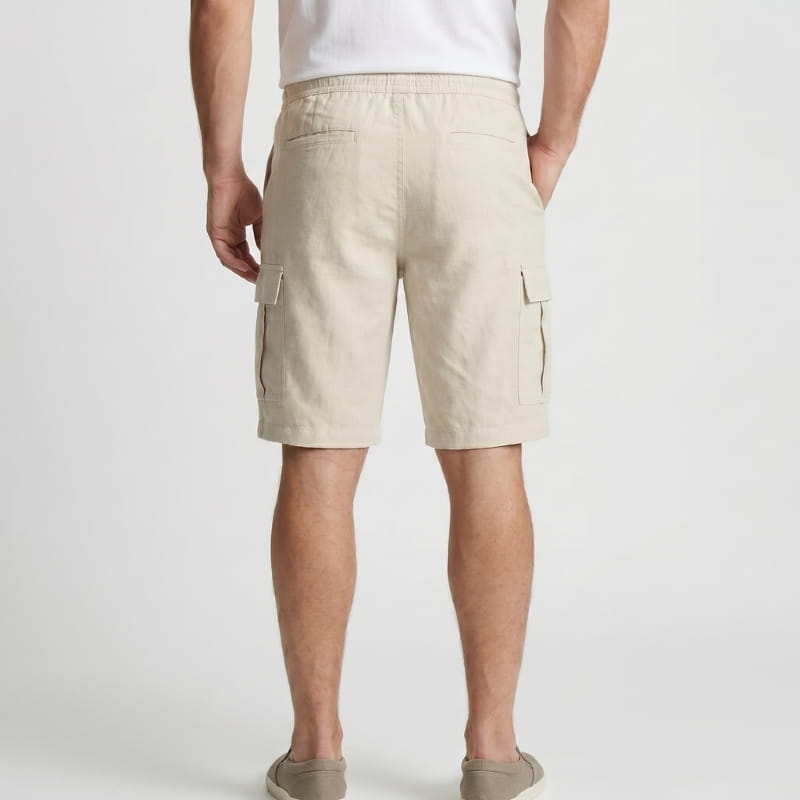 Nico Linen Cargo Shorts – Drawstring Waist Double Flap Pocket Relaxed Summer Casual Bottoms