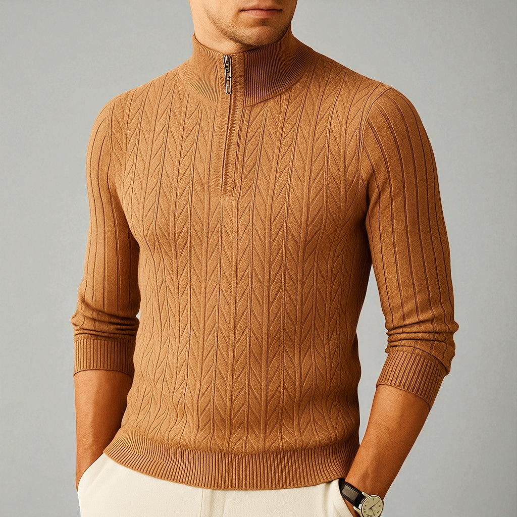 Canyon Men's Wool Blend Quarter-Zip Sweater with Ribbed Texture