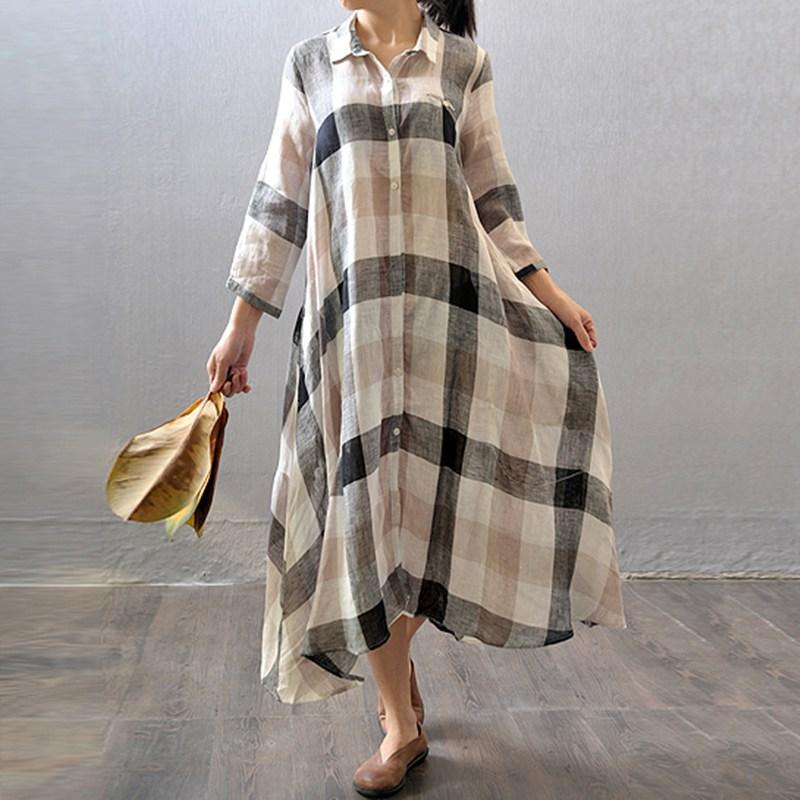 Briana Cotton Linen Shirt Midi Dress – Relaxed Fit Button Down Summer Tunic Dress