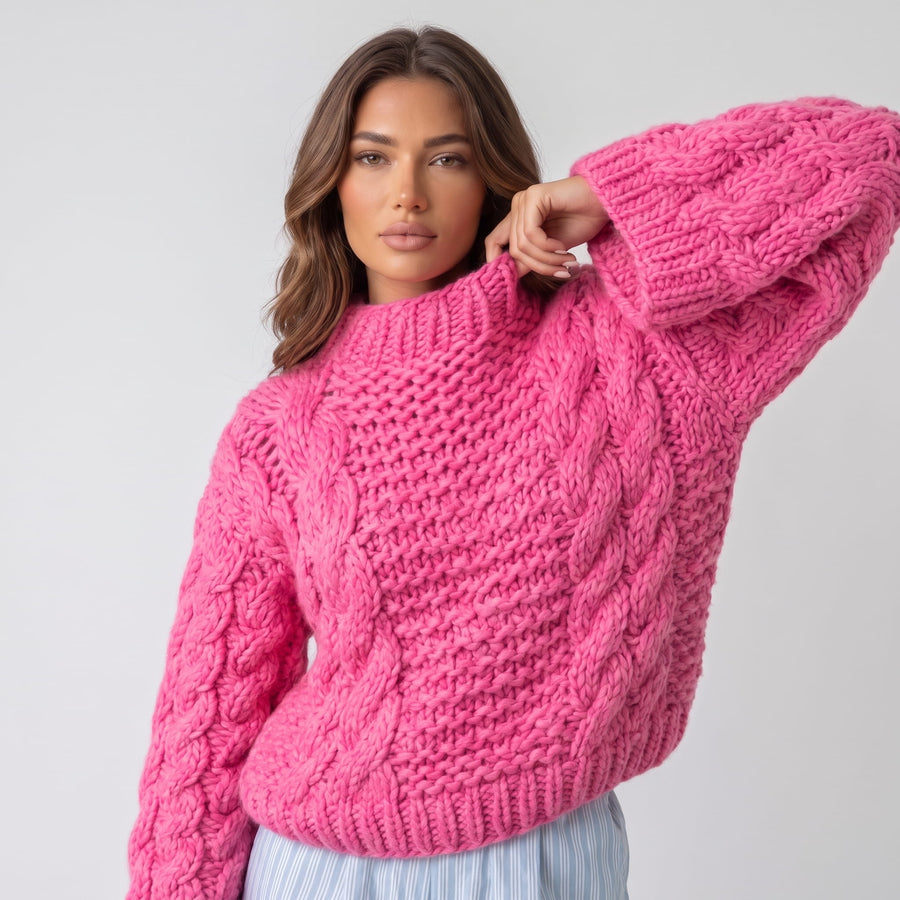 Women's Chunky Cable Knit Sweater – Oversized & Cozy | Amarei