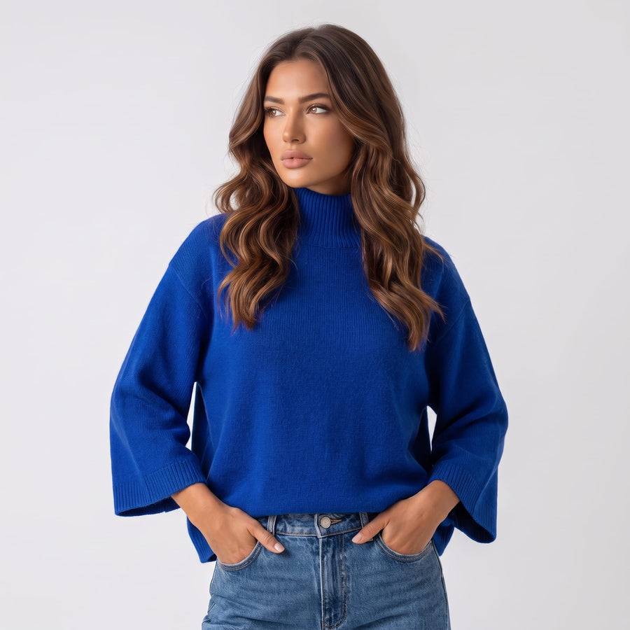 Women's Cropped Funnel Neck Sweater – Boxy Fit & Wide Sleeves | Marit