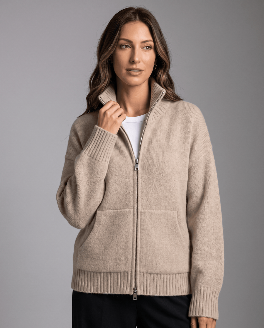 Women's Zip Up Cardigan – Funnel Neck, Pockets & Relaxed Fit | Lorna