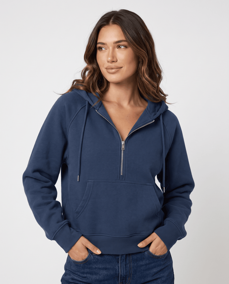 Women's Cropped Half Zip Hoodie – Fleece-Lined & Relaxed Fit | Liora