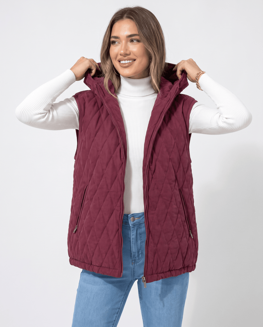 Women's Hooded Puffer Vest – Oversized Fit, Full Zip & Front Pockets | Eva