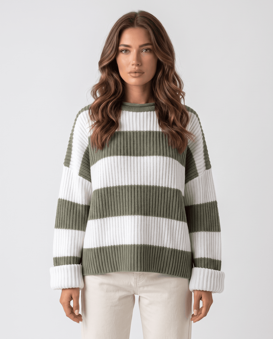 Women's Oversized Striped Sweater – Chunky Knit & Cozy Fit | Alessia