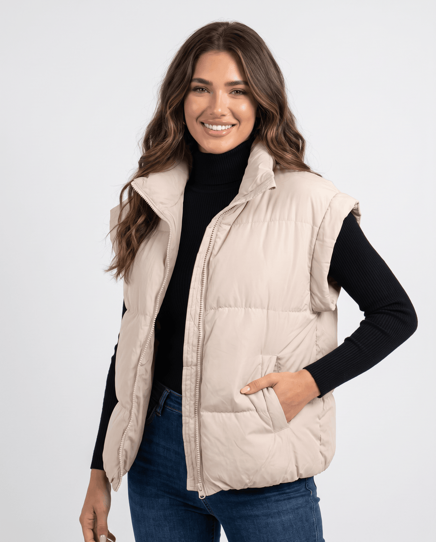 Women's Padded Vest – Stand Collar, Angled Pockets & Relaxed Fit | Hale