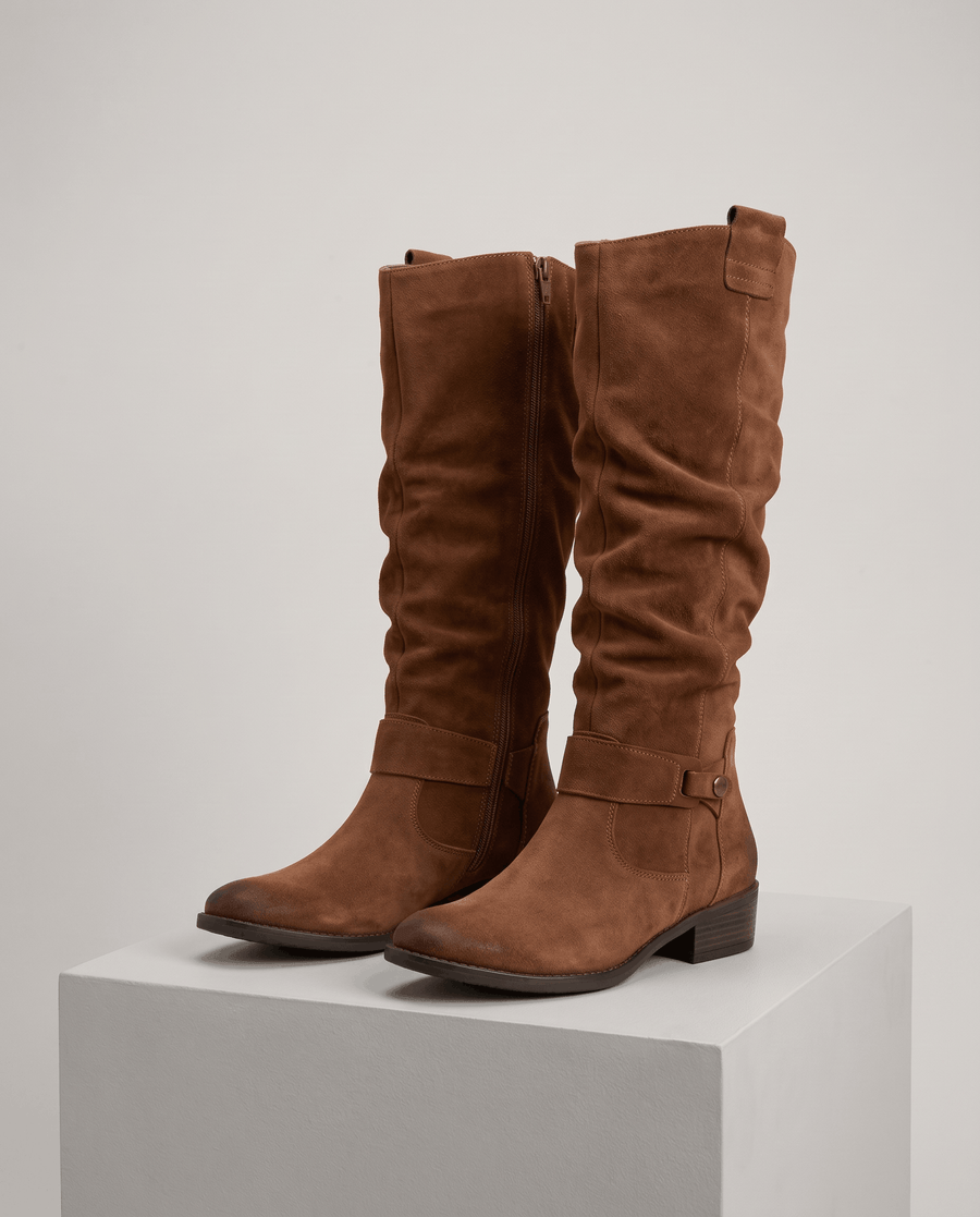 Slouchy Knee-High Riding Boots – Vegan Suede, Inside Zip & Low Stacked Heel | Charlotte