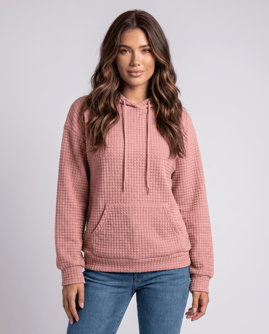 Women's Pullover Hoodie – Waffle Knit, Kangaroo Pocket & Relaxed Fit | Mabel
