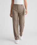 Wool-blend straight-leg trousers in camel herringbone, front view with white sneakers