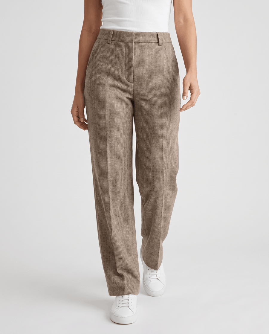 Wool-Blend Straight-Leg Trousers – Pressed Crease, Belt Loops & Slant Pockets | Coralie